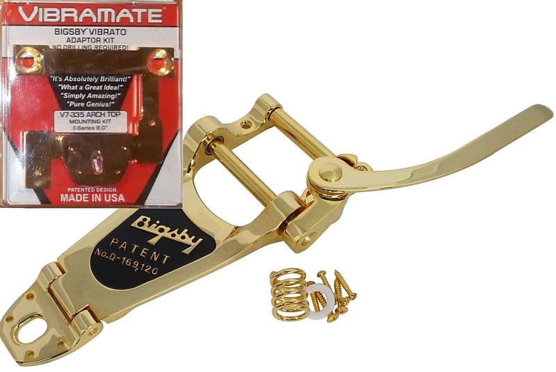 NEW USA Bigsby B7 & Vibramate V7-335E GOLD Tremolo bar Combo Kit