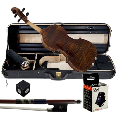 Paititi 4/4 Full Size PTVNSS100 Premium Hand Carved One-Piece Back Ebony Fitted Violin Outfit image 1