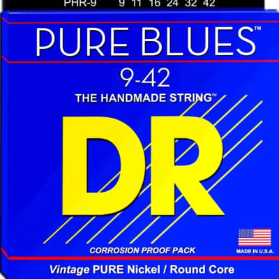 DR Strings PHR-9 Pure Blues Pure Nickel Electric Guitar Strings - .009-.042 Light for sale