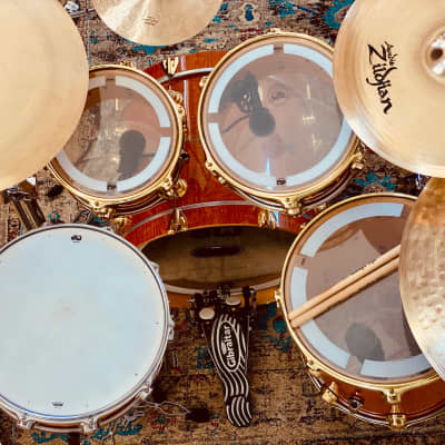 DW 25TH anniversary Anniversary Amber Lacquer Over Flame Maple 5 Piece w/snare W/MAY mic system image 2