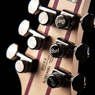 Cort KX500EBK KX Series Mahogany Body Ash Burl Top 5Pcs Maple & Purple Neck 6-String Electric Guitar image 5