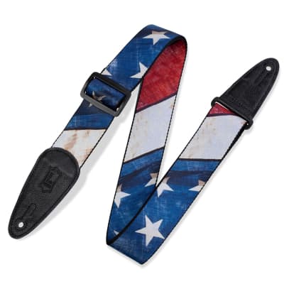 Levys 2 Inch Polyester Guitar Strap With Distressed Flag Design, Genuine Leather Ends and Triglide image 1