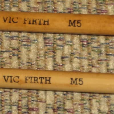 ONE pair new old stock (with packaging) Vic Firth M5 American Custom Keyboard Medium Hard Rubber Mallets, 1" Balls, for Xylophone (Xylo), Marimba, and Vibes. (VIC-M5) black hard rubber 1" balls, birch natural wood shafts (sticks) image 3