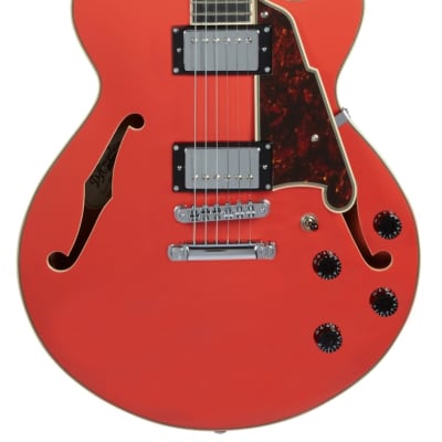D'Angelico Premier SS Semi-Hollow Electric Guitar Stopbar Tailpiece Fiesta Red, DAPSSFRCSCB for sale