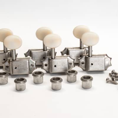 Aged Kluson Deluxe Single Line Butterbean Oval Plastic Button Nickel Tuning Machines 3+3 image 3