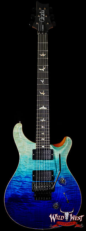 Paul Reed Smith PRS Wood Library 10 Top Custom 24 Floyd Rose Ebony Fingerboard Flame Maple Neck Blue Fade image 1