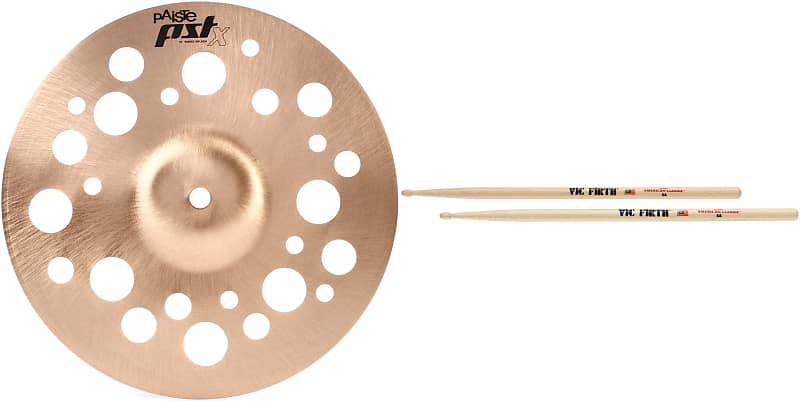 Paiste 10 inch PST X Swiss Splash Cymbal  Bundle with Vic Firth American Classic Drumsticks - 5A - Wood Tip image 1