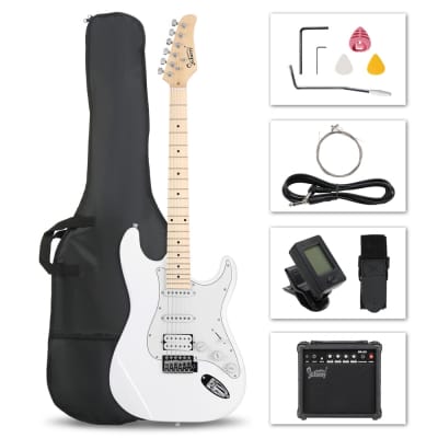 Glarry White GST Electric Guitar HSS Pickups + 20W Amplifier for sale