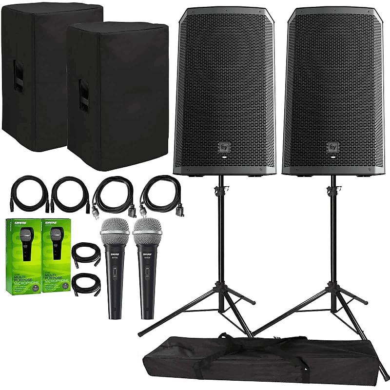 Electro-Voice ZLX-12BT Active 12" Bluetooth Speaker Package with 2x Microphones, Cables, Covers, & Stands image 1