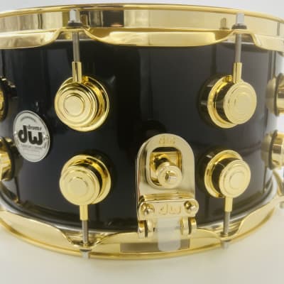 DW Collector's Series 7x14" Maple-Mahogany Snare Drum (Solid Black with Purple Pearl Sparkle Lacquer) with Gold Hardware image 8