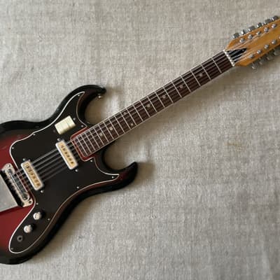 Vintage 1960’s Unbranded Teisco 12 String Electric Guitar Goldfoil Pickups Redburst MIJ Japan Kawai Bison Rare Possibly Early Ibanez image 6