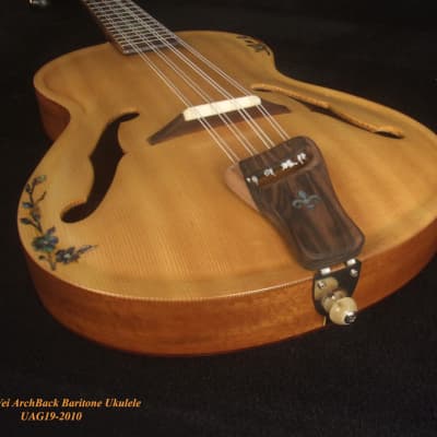 Bruce Wei THIN BODY Spruce Mahogany 8String Archtop Baritone Ukulele Mop Inlay UAG19 2010 Reverb