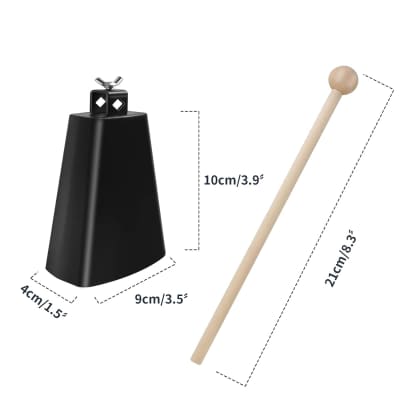 2 Pack 8 Inch Metal Cow Bell, Cowbells Noise Makers with Handle, Hand  Percussion Cowbell with Wooden Stick for Drum Set, Sports, Home, Farm, Black