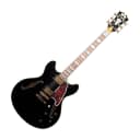 D'Angelico DAEDCSBKGS Excel DC Semi Hollow Electric Guitar, Solid Black