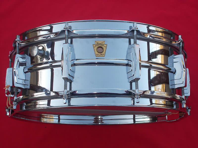 Ludwig No. 400 Super-Ludwig 5x14" Chrome Over Brass Snare Drum with Keystone Badge 1960 - 1963 image 5