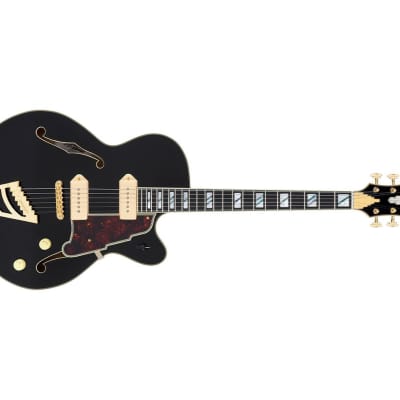 D'Angelico Excel 59 Hollowbody Electric Guitar - Solid Black with Stairstep Tailpiece image 3