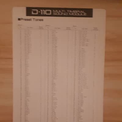 Roland D-110 Multi Timbral Sound Module Preset Tones and Key Info Card image 3