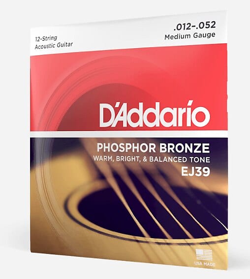 D'Addario EJ39 12-String Phosphor Bronze Acoustic Guitar Strings - Medium, 12-52 image 1