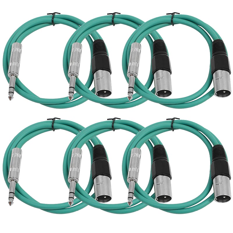 SEISMIC 6 PACK Green 1/4" TRS  XLR Male 2' Patch Cables image 1