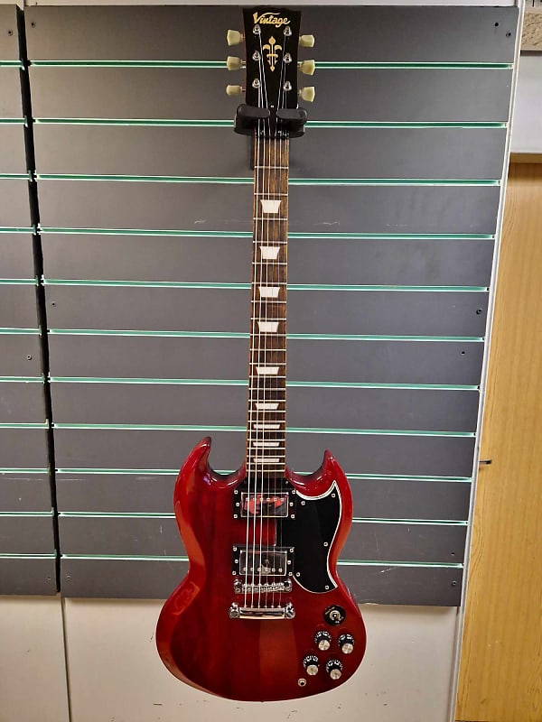 Vintage VS6 ReIssued Electric Guitar ~ Left Hand Cherry Red