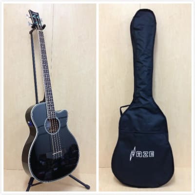 4-String Electric-Acoustic Bass Guitar,EQ,Black+Bag 3/4 Size Haze FB-711 BCEQ/BK image 1