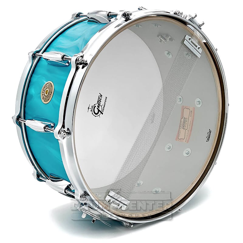 Gretsch USA Custom Snare Drum 14x6.5 Aqua Satin Flame w/Micro-Sensitive Throw-Off image 1