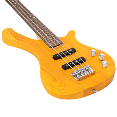 Glarry GW101 36in Small Scale Electric Bass Guitar Suit With Mahogany Body SS Pickups, Guitar Bag, Strap, Cable Transparent Yellow image 5