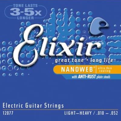Elixir 12077 Nanoweb Light Top/Heavy Bottom Electric Guitar Strings (10-52) image 1