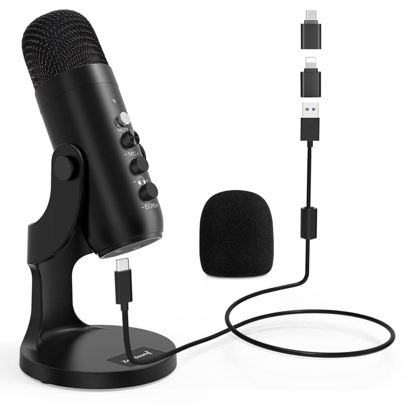 JAMELO USB Microphone Computer Condenser Gaming Mic Headphone Output for  PS4/5