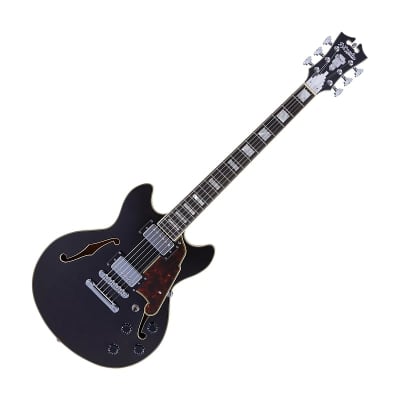D'Angelico Premier Mini DC Semi-Hollow Body Electric Guitar, Black Flake w/Gig Bag image 7