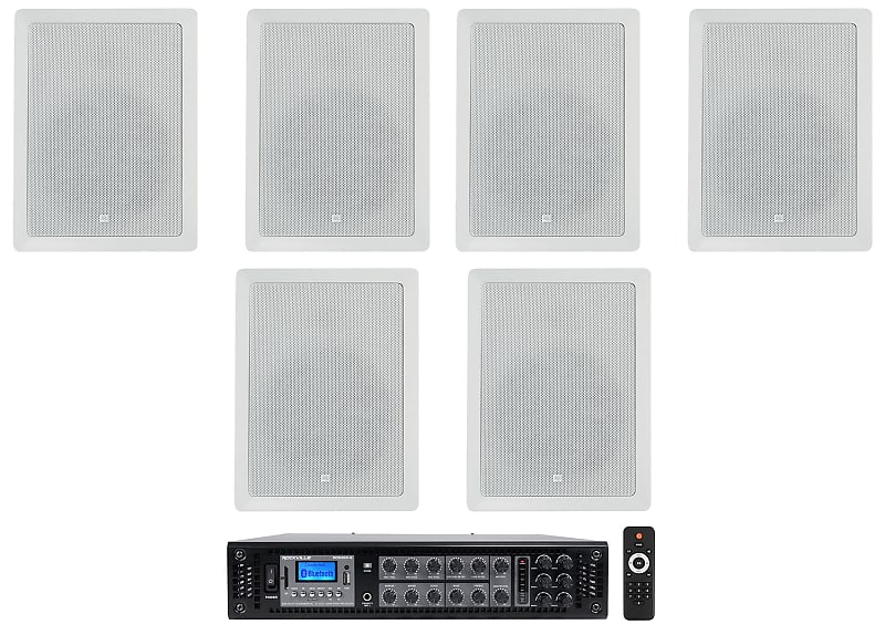(6) JBL CONTROL 128 WT 8&quot; 50w Commercial 70v In-Wall Speakers+Amp For Restaurant  			
