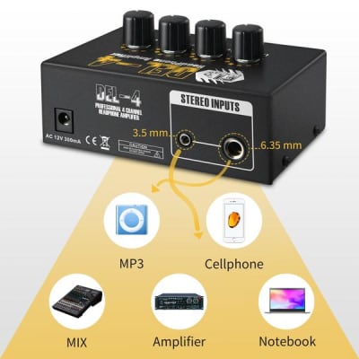 Headphone Amplifier Professional Ultra-Compact 4-Channel Stereo Headphone Amp Studio & Stage image 5