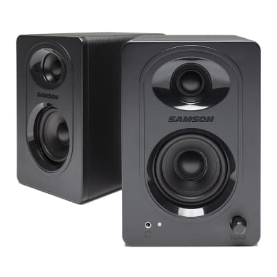 Samson SAM30 3-Inch Powered Studio Monitors Pair Featuring Polypropylene Woofer and 3/4-inch Silk-Dome Tweeter in MDF with Textured Vinyl Covering (Black) image 3