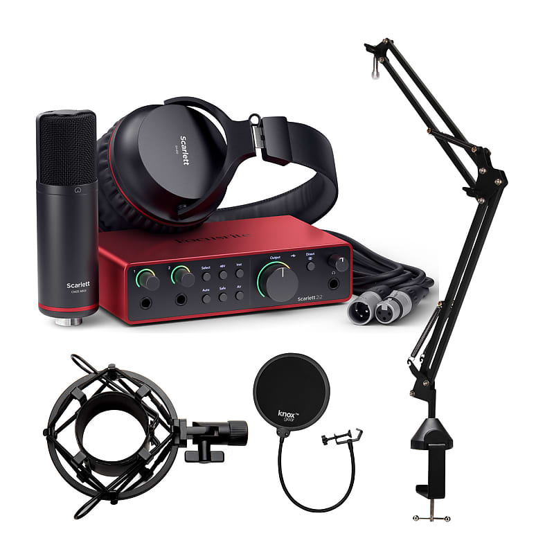 Focusrite Scarlett 2i2 Studio 4th Gen USB Audio Interface - Professional Recording Solution with High-Performance Preamps Bundle with Pop Filter, Microphone Stand, and Shock Mount (4 Items) image 1