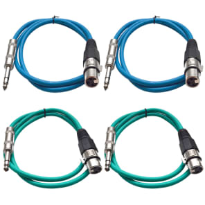 Seismic Audio SATRXL-F3-2BLUE2GREEN 1/4" TRS Male to XLR Female Patch Cables - 3' (4-Pack)