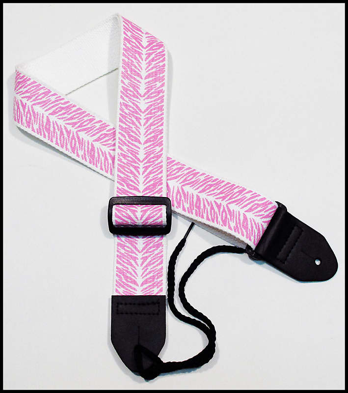 Legacystraps Tiger  2" Cotton Guitar Strap with Pink Tiger Stripes on a White Strap image 1