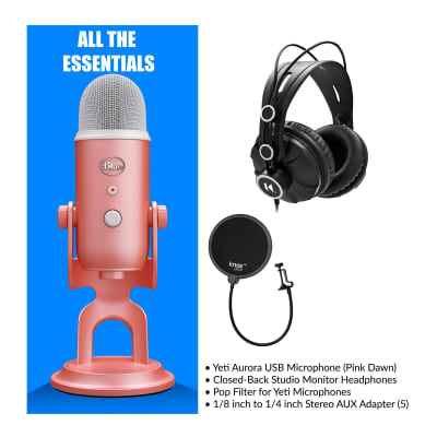 Blue Microphones Yeti USB Microphone Aurora Collection (Pink Dawn) Bundle  with Desktop Boom Arm Microphone Stand, Shock Mount and Pop Filter (2 Items)