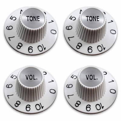 4 White Witch Hat knobs SilverTop Tone+Vol 6mm