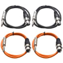 4 Pack of 1/4 Inch to XLR Female Patch Cables 3 Foot Extension Cords Jumper - Black and Orange