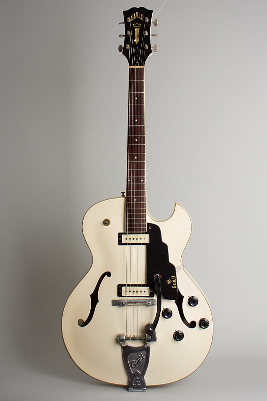 Guild  Starfire III White Thinline Hollow Body Electric Guitar (1964), ser. #28965, original black hard shell case. image 1