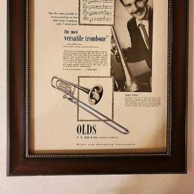 1957 Olds Horns Promotional Ad Framed Eddie Bert Olds Trombone Original for sale