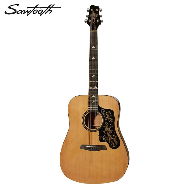 Sawtooth Acoustic Dreadnought Guitar with Black Pickguard & Custom Graphic image 1