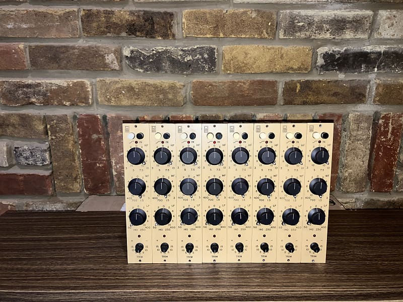 Quad Eight 312 vintage EQ module pair racked with power supply (3 band api  style with inductors)