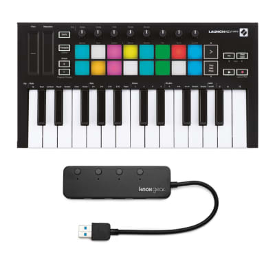 Novation Launchkey Mini MK3 25 Mini-Key MIDI Keyboard with Knox Gear 4-Port USB 3.0 Hub