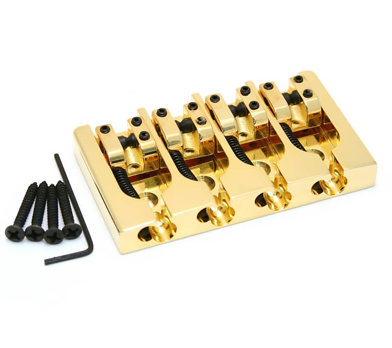 Brand new 4 string Hipshot A style brass gold bass bridge 0.750 19mm image 1