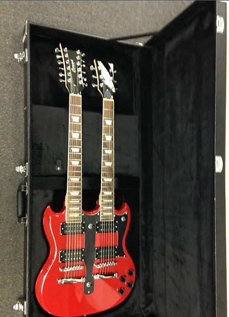 Cozart 6/12 String Electric Double Neck Guitar, Red, with Hard Case image 1