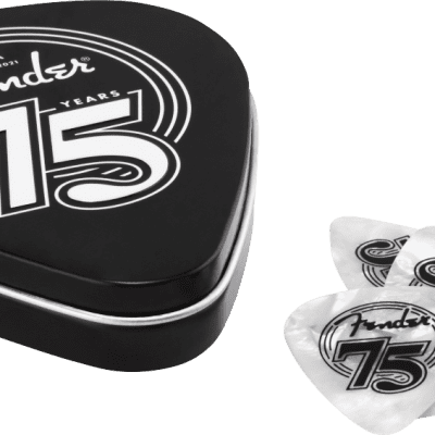 198-0351-075 Fender 75th Anniversary Pick Tin (18) Med Celluloid 1946-2021 image 1