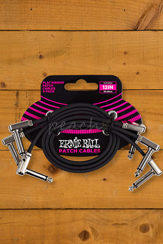 Ernie Ball Accessories | Flat Ribbon Patch Cable - Black 12" 3-Pack image 1