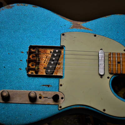 American Fender Custom Telecaster Nitro Heavy Relic Blue Sparkle image 2