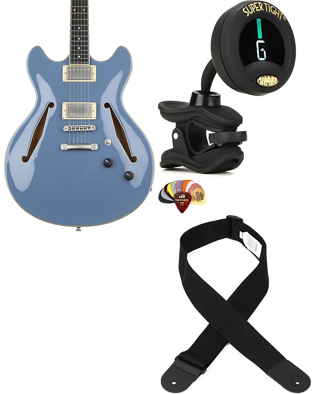 D'Angelico Excel DC Tour Semi-hollowbody Electric Guitar - Slate Blue  Bundle with Snark ST-8 Super Tight Chromatic Tuner... (4 Items) image 1